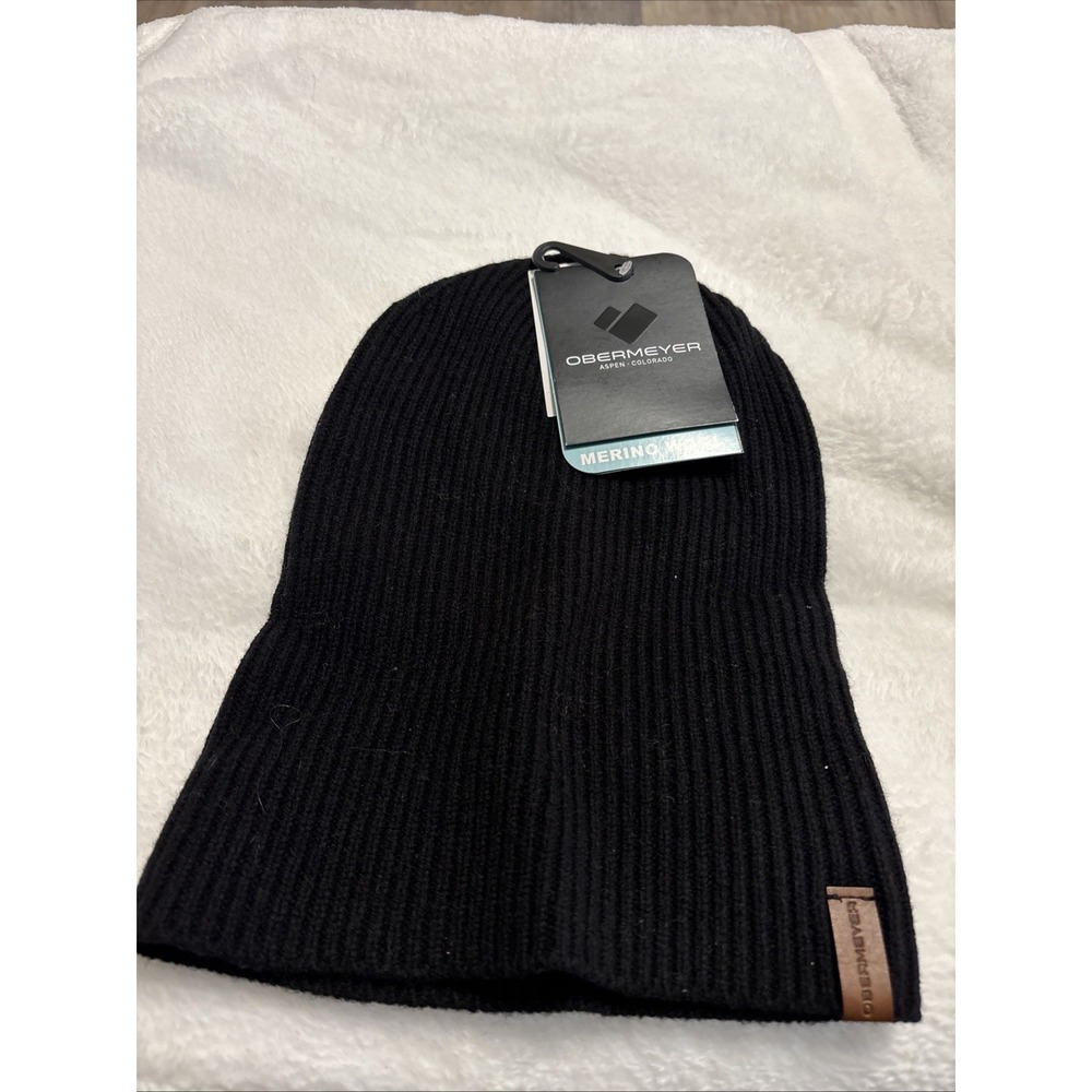 Obermeyer Bozeman Beanie Black 100% Merino Wool One Size Ski Hat NWT Winter Cold
